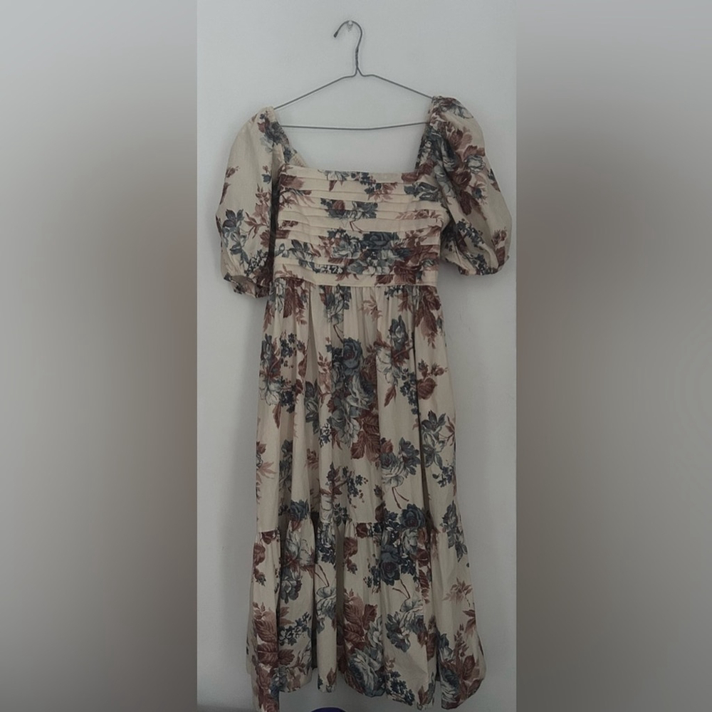 Abercrombie & Fitch The Emerson Poplin Puff Sleeve Midi Dress — Smocked Back m - Picture 11 of 14